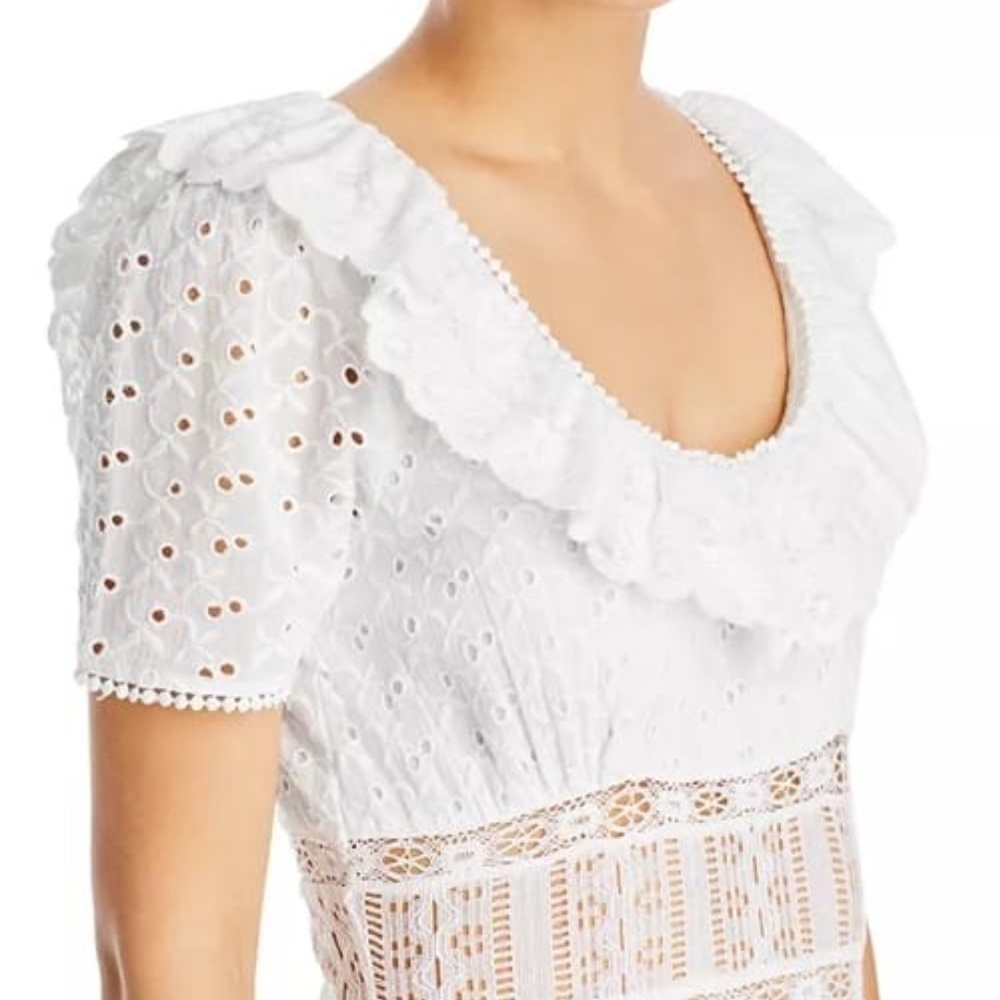 LoveShackFancy Sassie White Lace Maxi Dress Boho Eyelet Romantic Cottagecore Sz4 - Picture 4 of 15